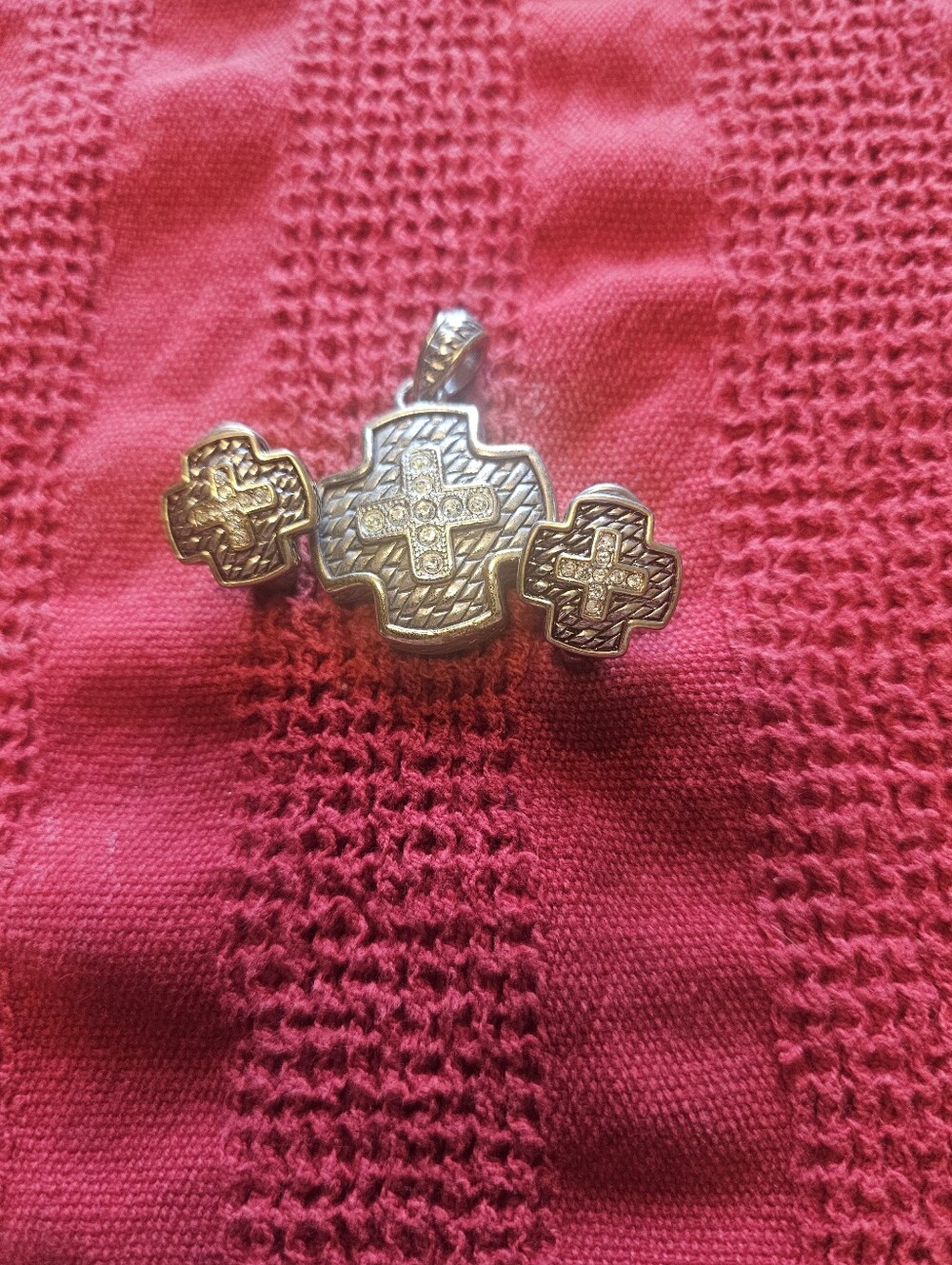 Gold With Silvet and White Stones Cross Pendant With Matchin Earrings